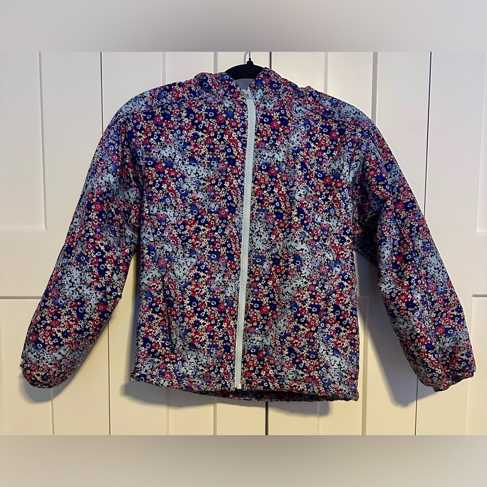All in Motion Kids Sherpa Lined Floral Puffer Jacket - Blue and Red L 10/12